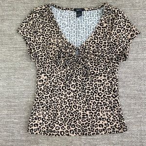 y2k Cheetah Print Tied Up Shirt